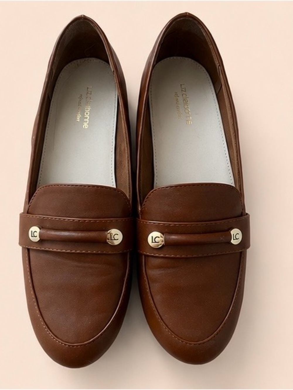 Liz Claiborne Brown Penny Loafers with Gold Accent Size 8 - Picture 2 of 5